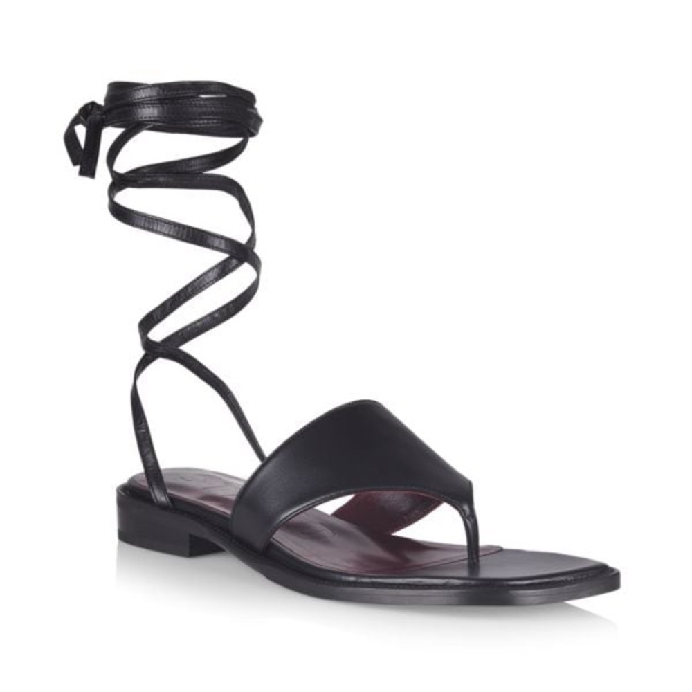 STAUD Alexandre Leather Lace Up Thong Sandals in Black Size 38 NEW